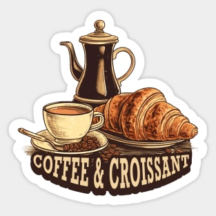 Coffee and Croissant Vintage Style Sticker